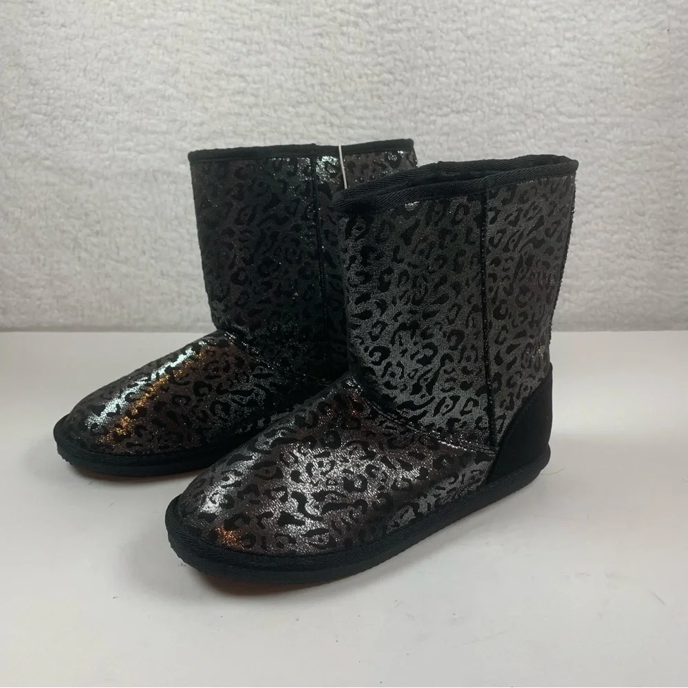 Harper‎ Canyon Girls Leopard Glitter Black Boots Size 5 Faux Shearling NWOB 7255